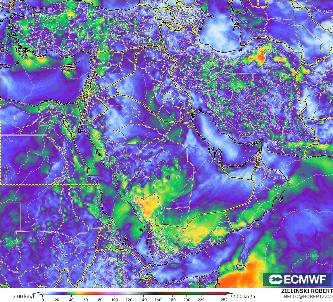 ECMWF IFS 0.25° model - Orta Doğu, En Yüksek Rüzgâr