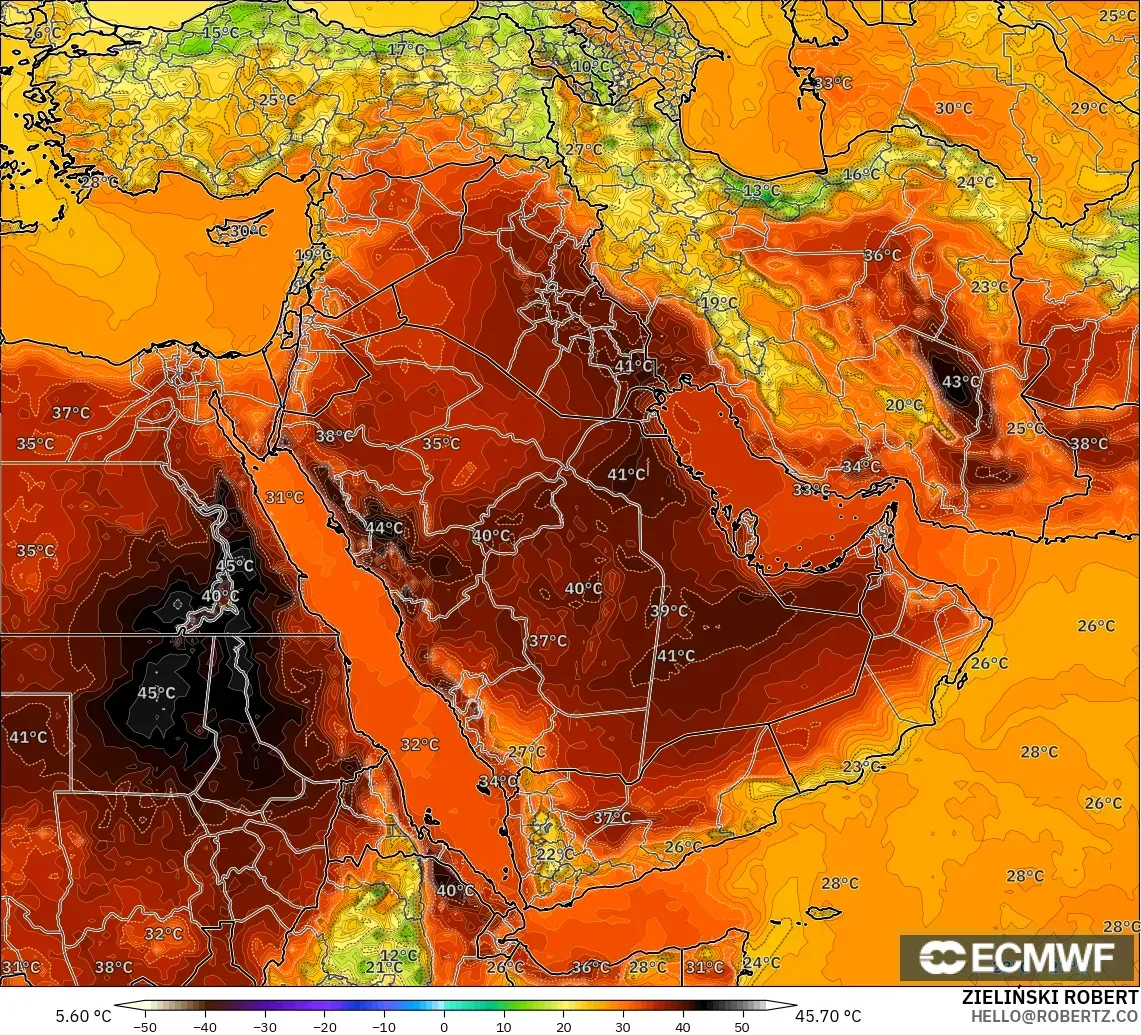 ECMWF IFS 0.25° model - Orta Doğu, 2 m Sıcaklık