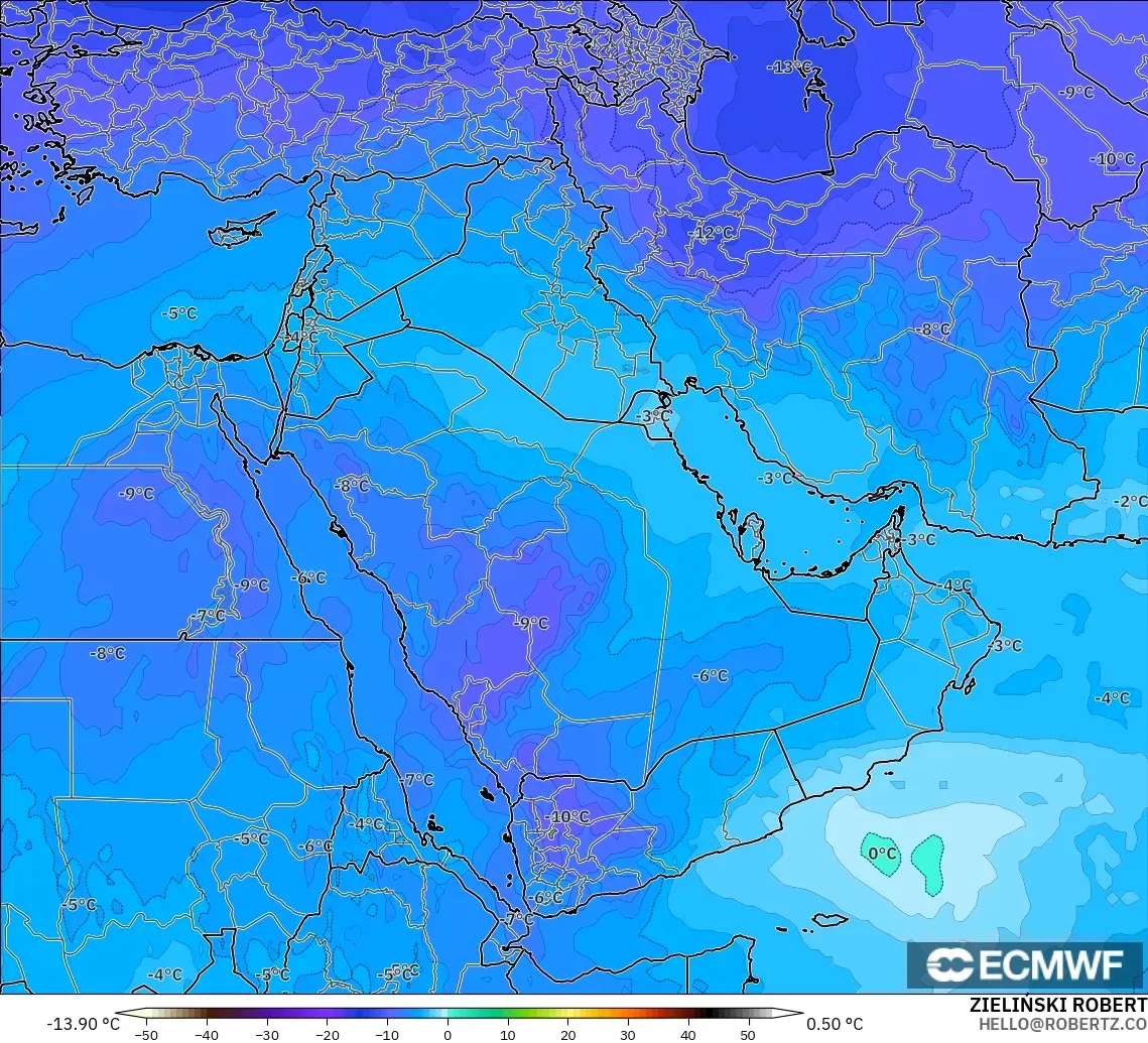 ECMWF IFS 0.25° model - Orta Doğu, 500 hPa Sıcaklık