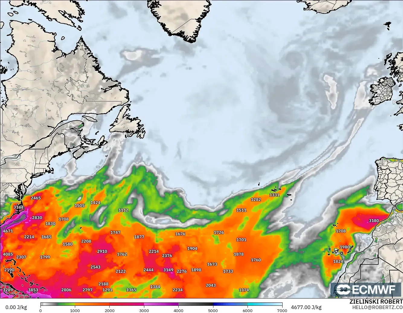 ECMWF IFS 0.25° model - Kuzey Atlantik, CAPE