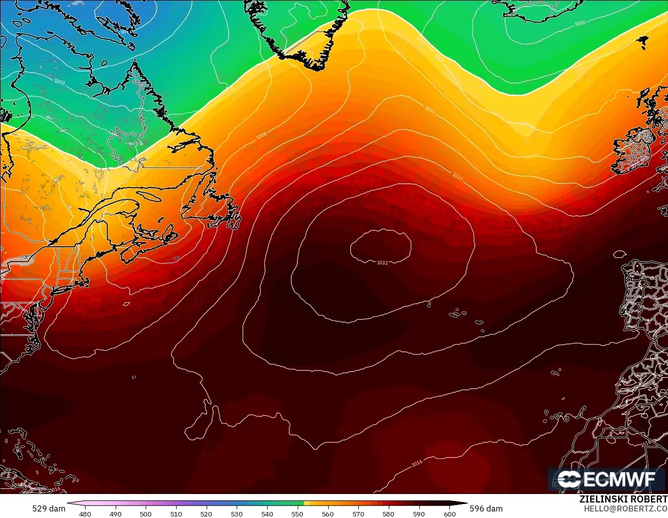 ECMWF IFS 0.25° model - Kuzey Atlantik, 500 hPa’da jeopotansiyel yükseklik