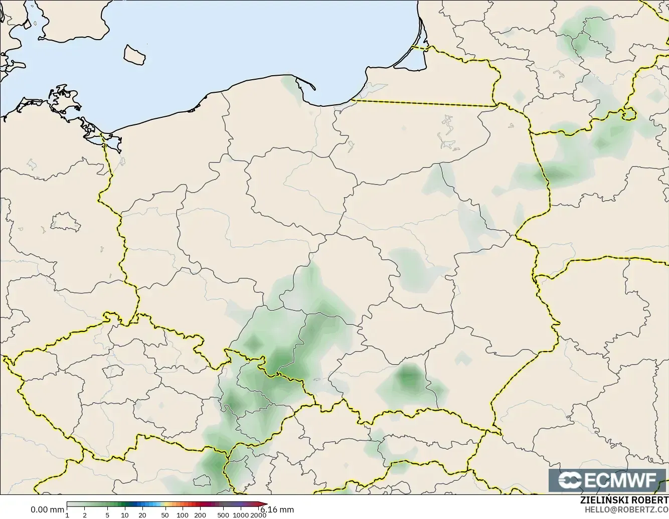 ECMWF IFS 0.25° model - Polonya, Yağış Birikimi