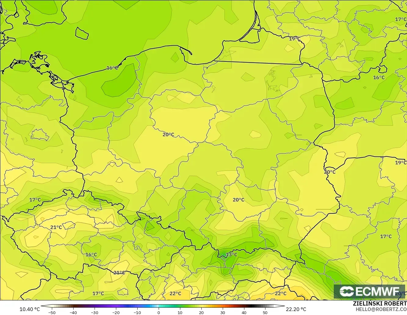 ECMWF IFS 0.25° model - Polonya, 2 m Sıcaklık