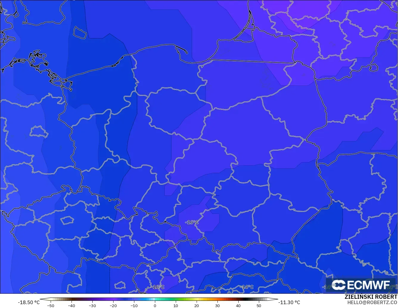 ECMWF IFS 0.25° model - Polonya, 500 hPa Sıcaklık