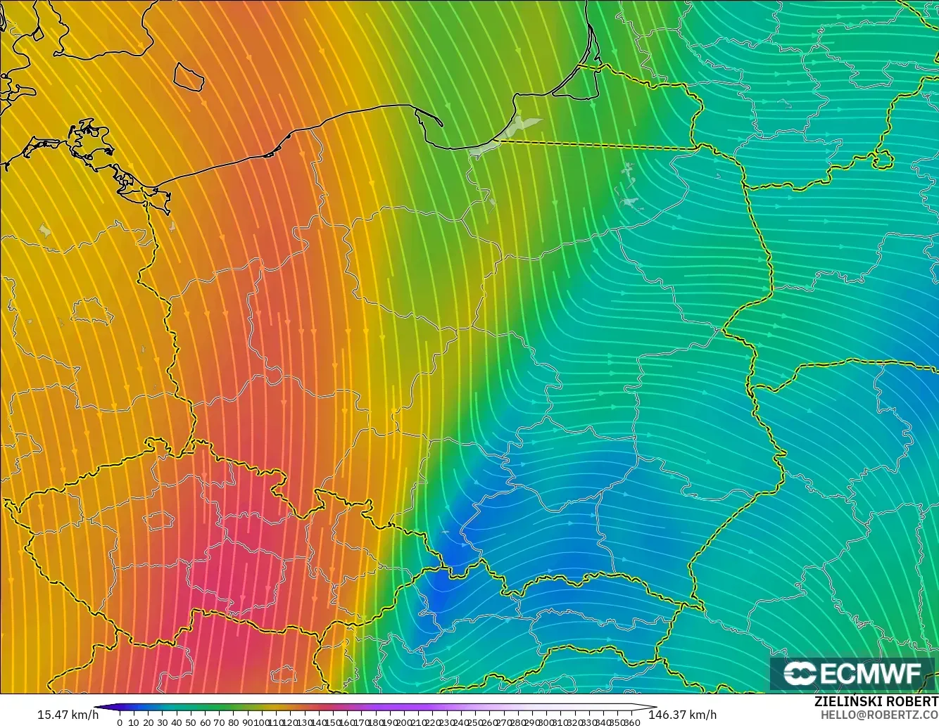ECMWF IFS 0.25° model - Polonya, 300 hPa Rüzgârı (jet)