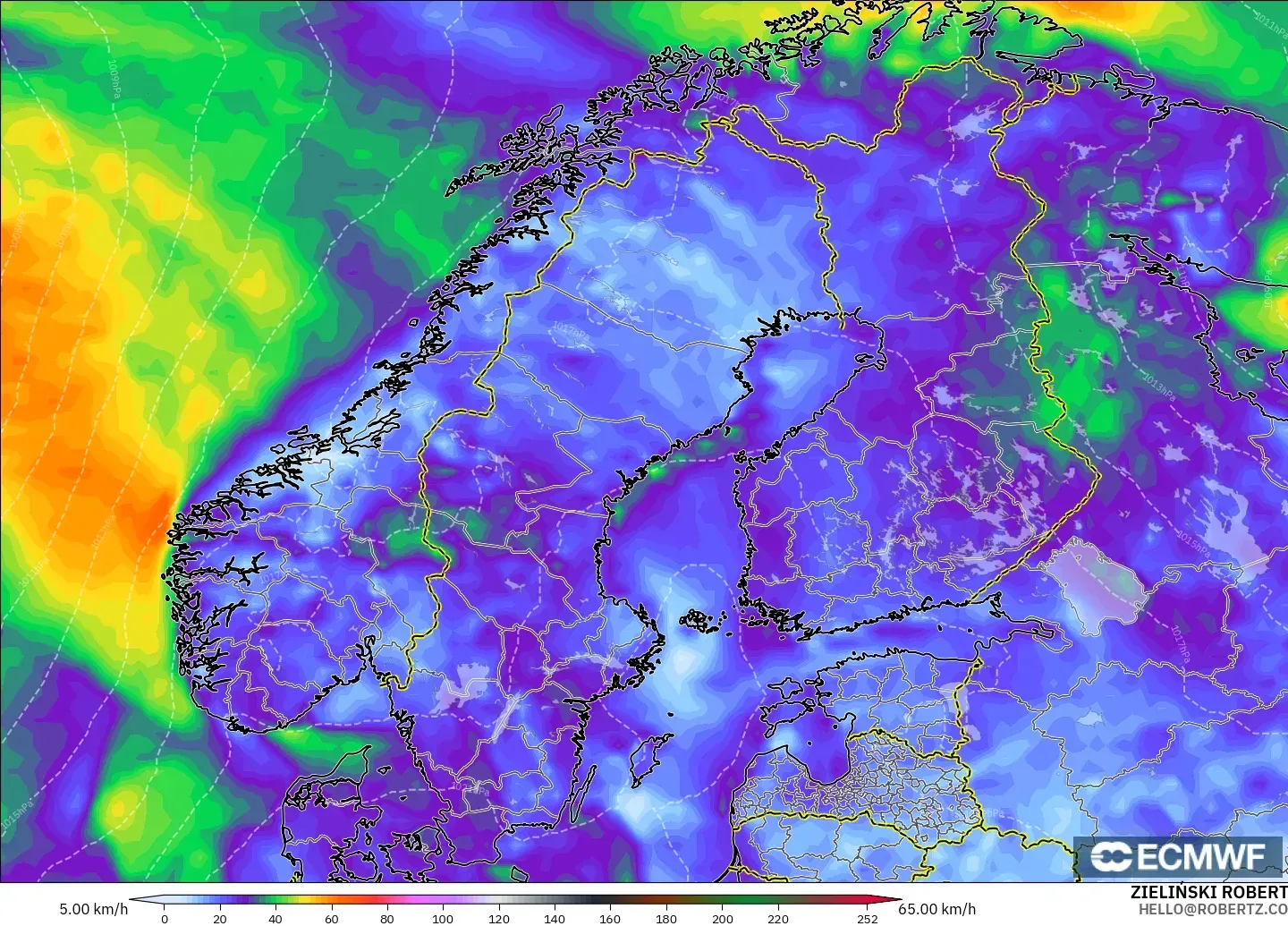ECMWF IFS 0.25° model - İskandinavya, En Yüksek Rüzgâr
