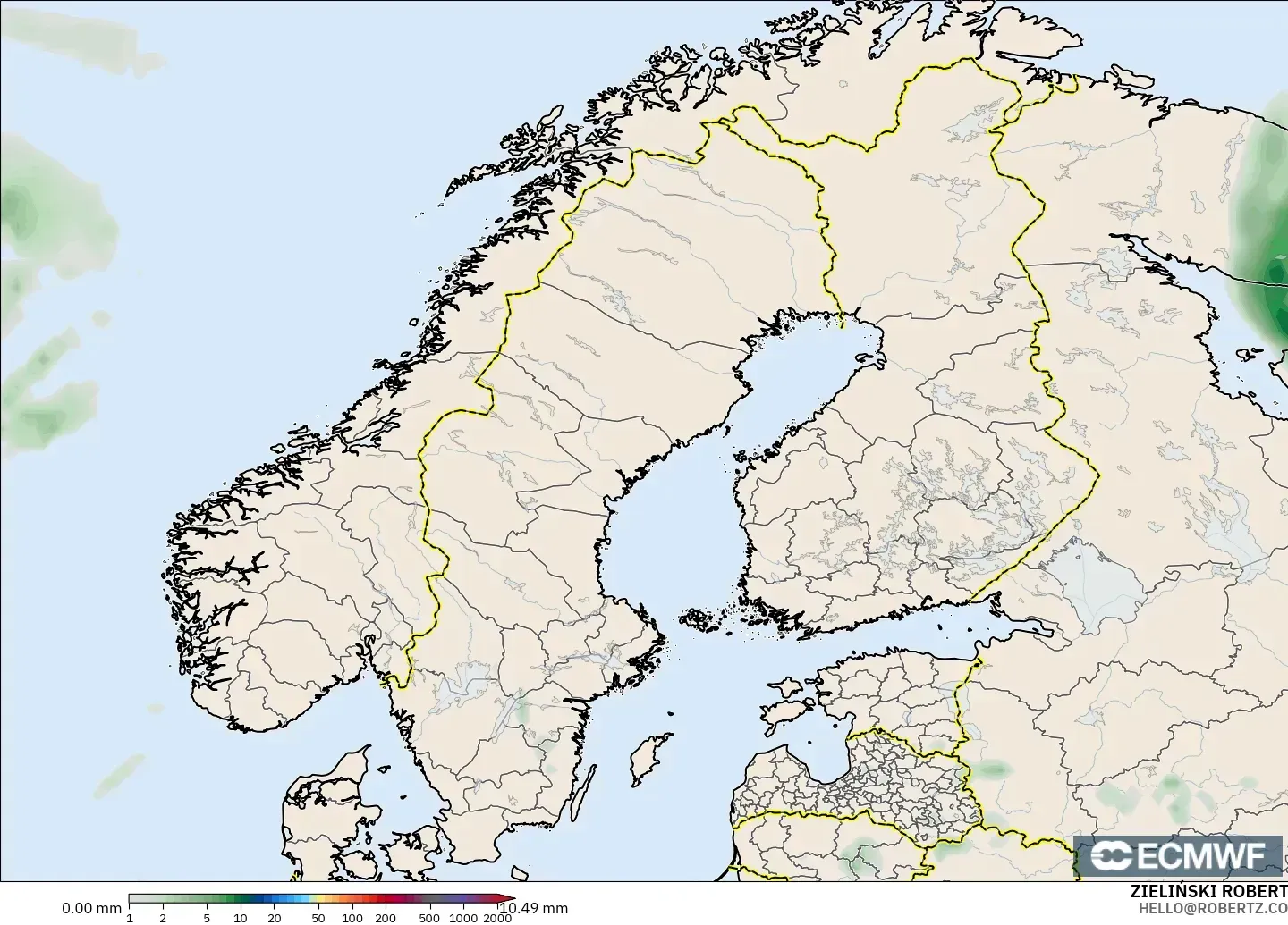 ECMWF IFS 0.25° model - İskandinavya, Yağış Birikimi