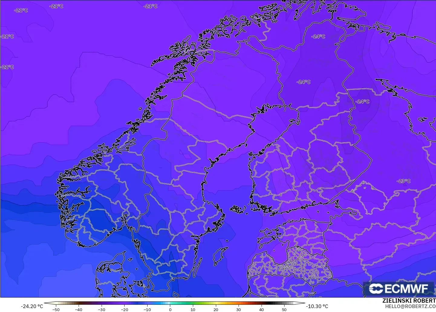 ECMWF IFS 0.25° model - İskandinavya, 500 hPa Sıcaklık