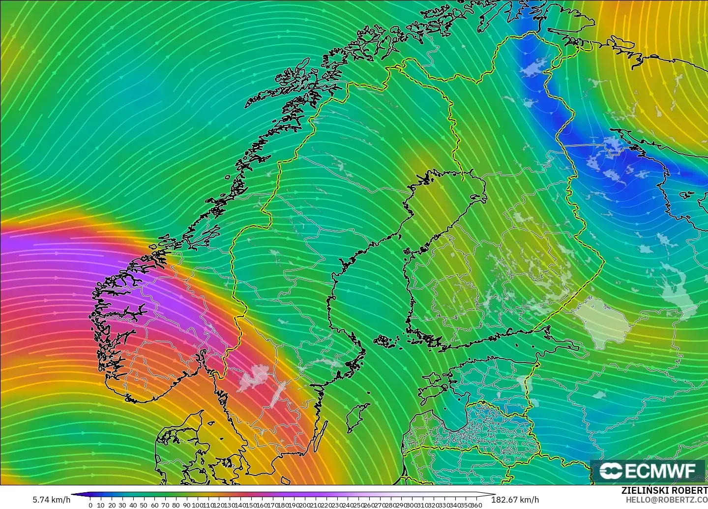 ECMWF IFS 0.25° model - İskandinavya, 300 hPa Rüzgârı (jet)