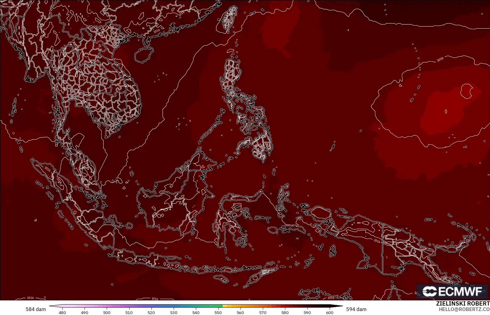 ECMWF IFS 0.25° model - Güneydoğu Asya, 500 hPa’da jeopotansiyel yükseklik