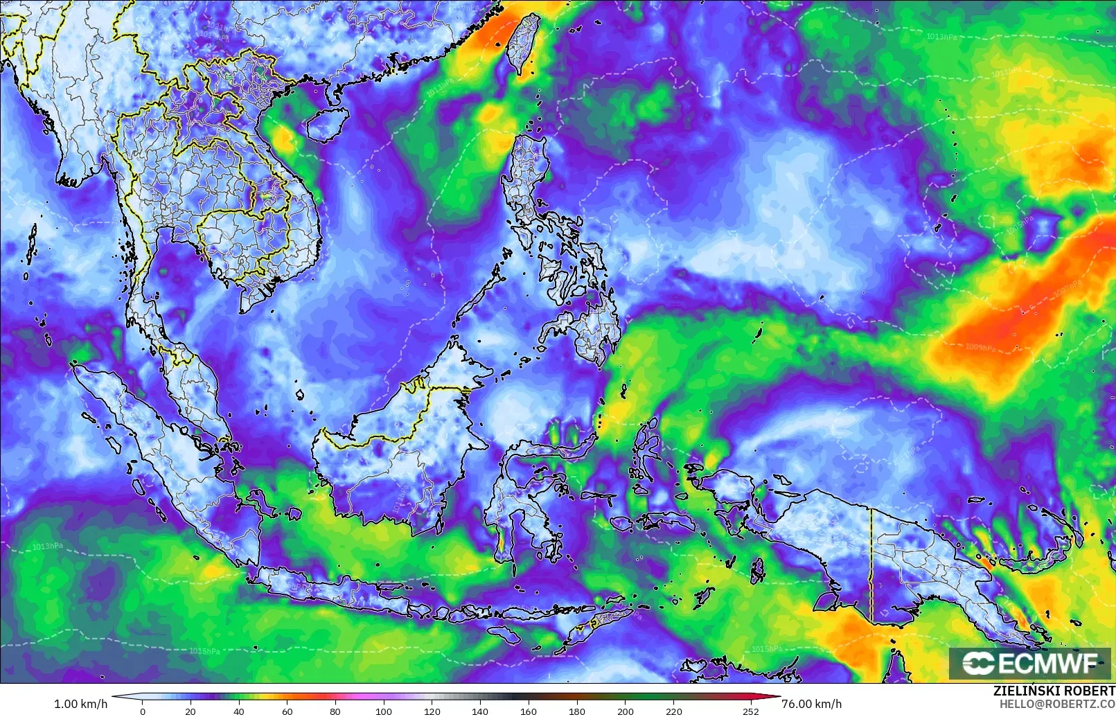 ECMWF IFS 0.25° model - Güneydoğu Asya, Rüzgâr Esintileri