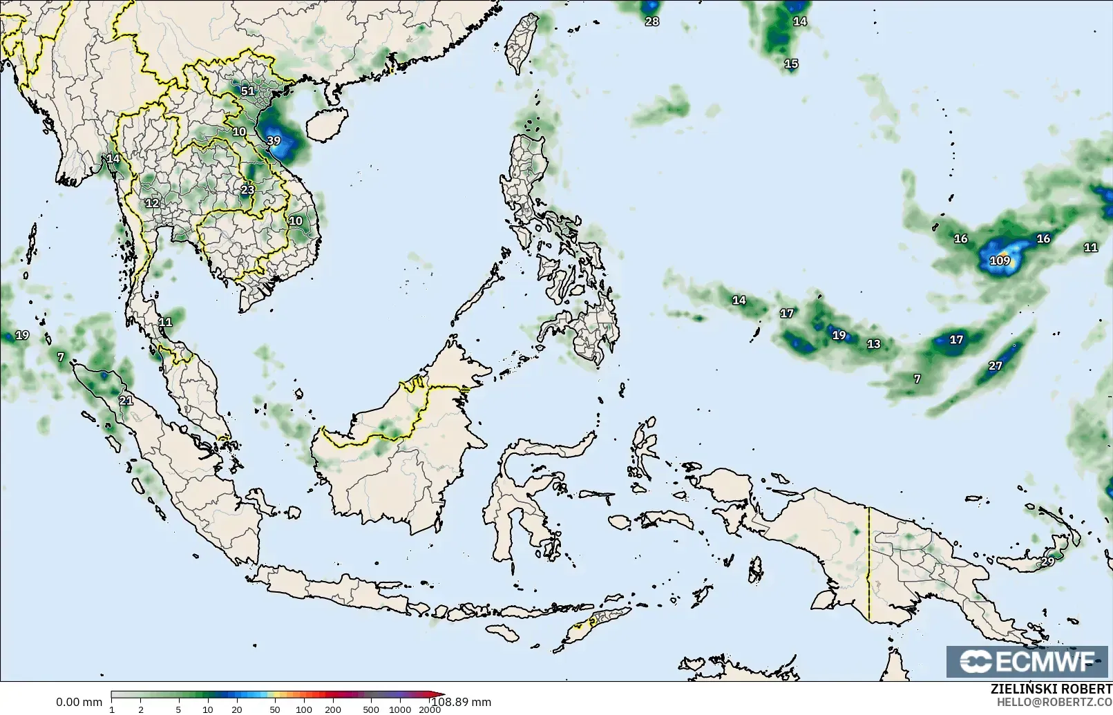 ECMWF IFS 0.25° model - Güneydoğu Asya, Yağış Birikimi