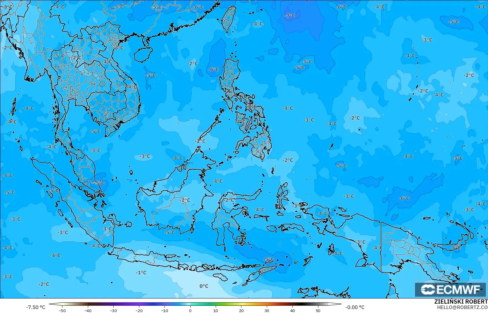 ECMWF IFS 0.25° model - Güneydoğu Asya, 500 hPa Sıcaklık