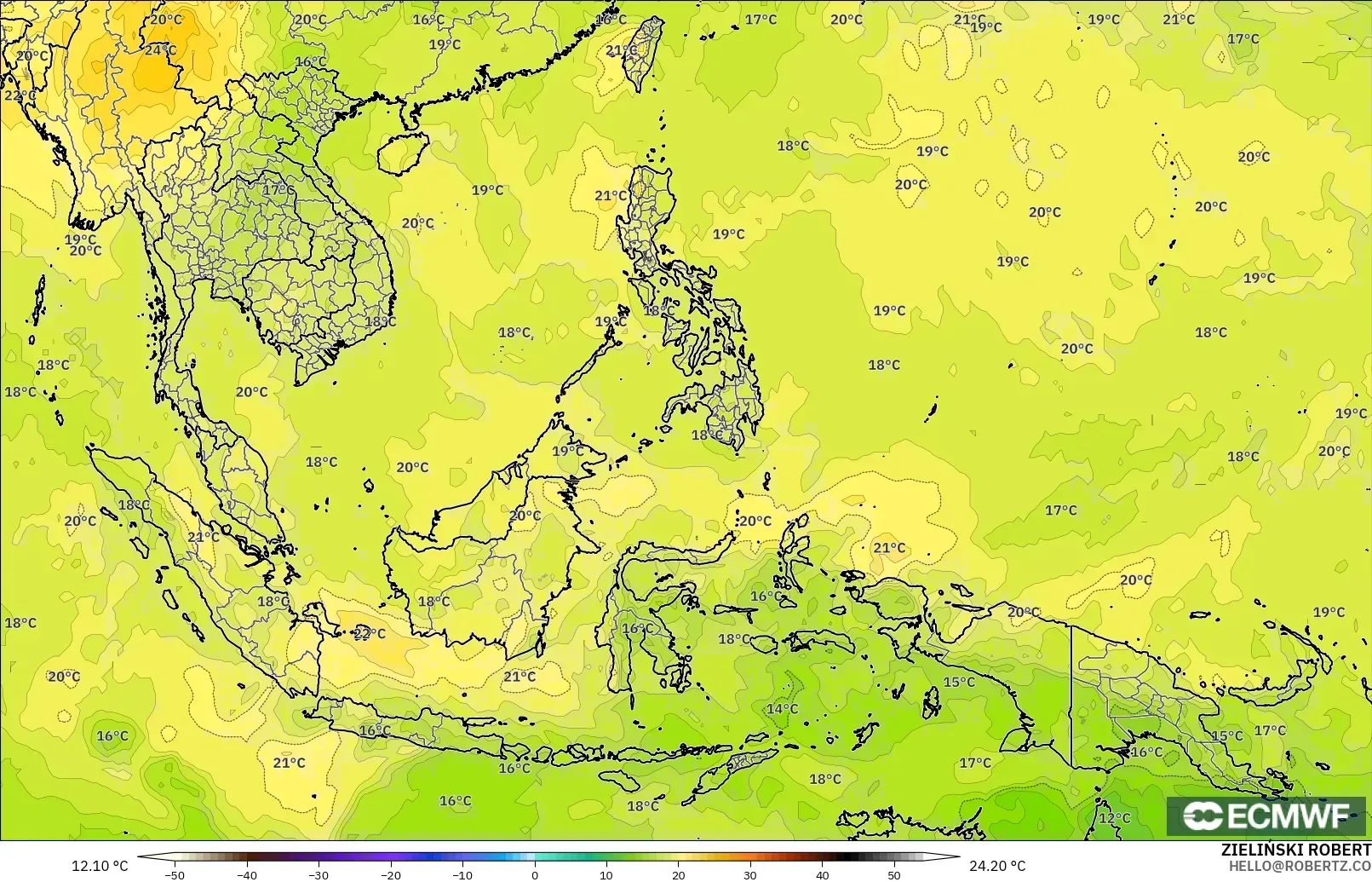 ECMWF IFS 0.25° model - Güneydoğu Asya, 850 hPa Sıcaklık