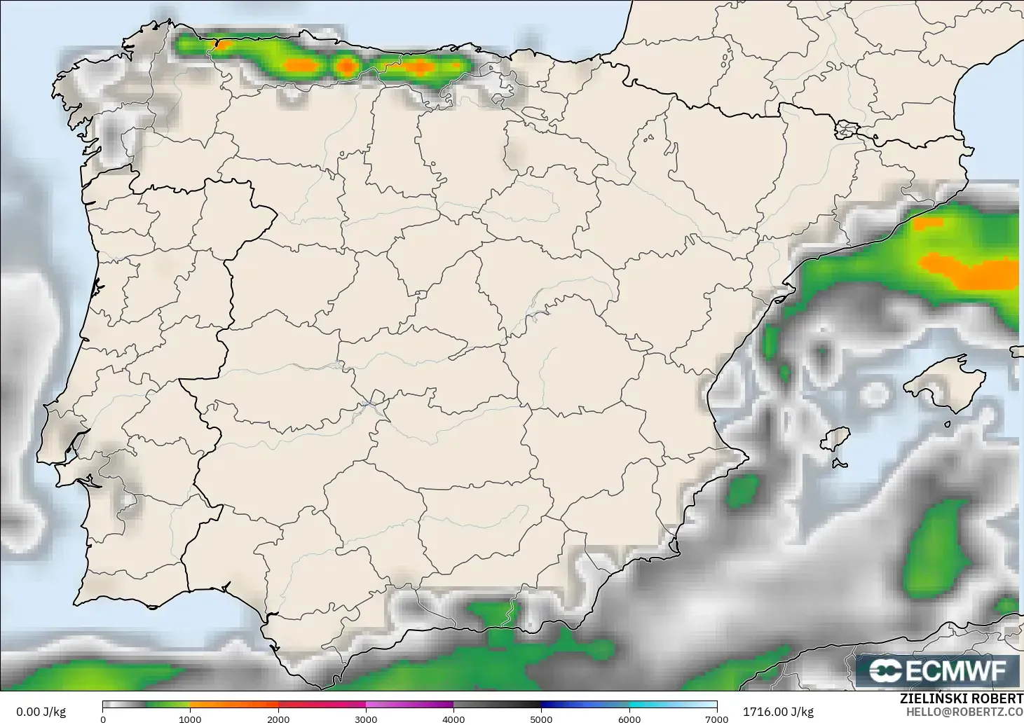 ECMWF IFS 0.25° model - İspanya, CAPE