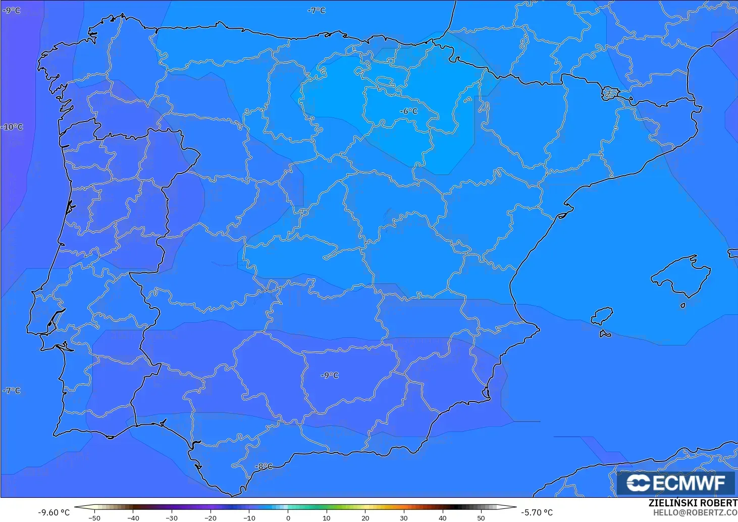 ECMWF IFS 0.25° model - İspanya, 500 hPa Sıcaklık