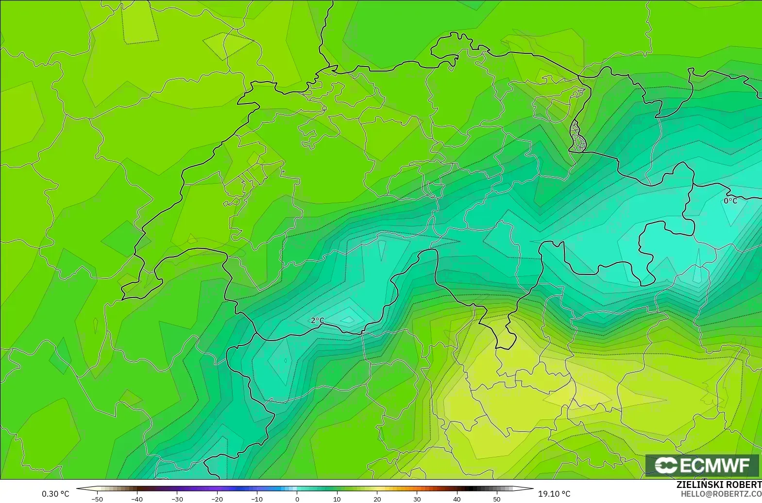 ECMWF IFS 0.25° model - İsviçre, 2 m Çiy Noktası