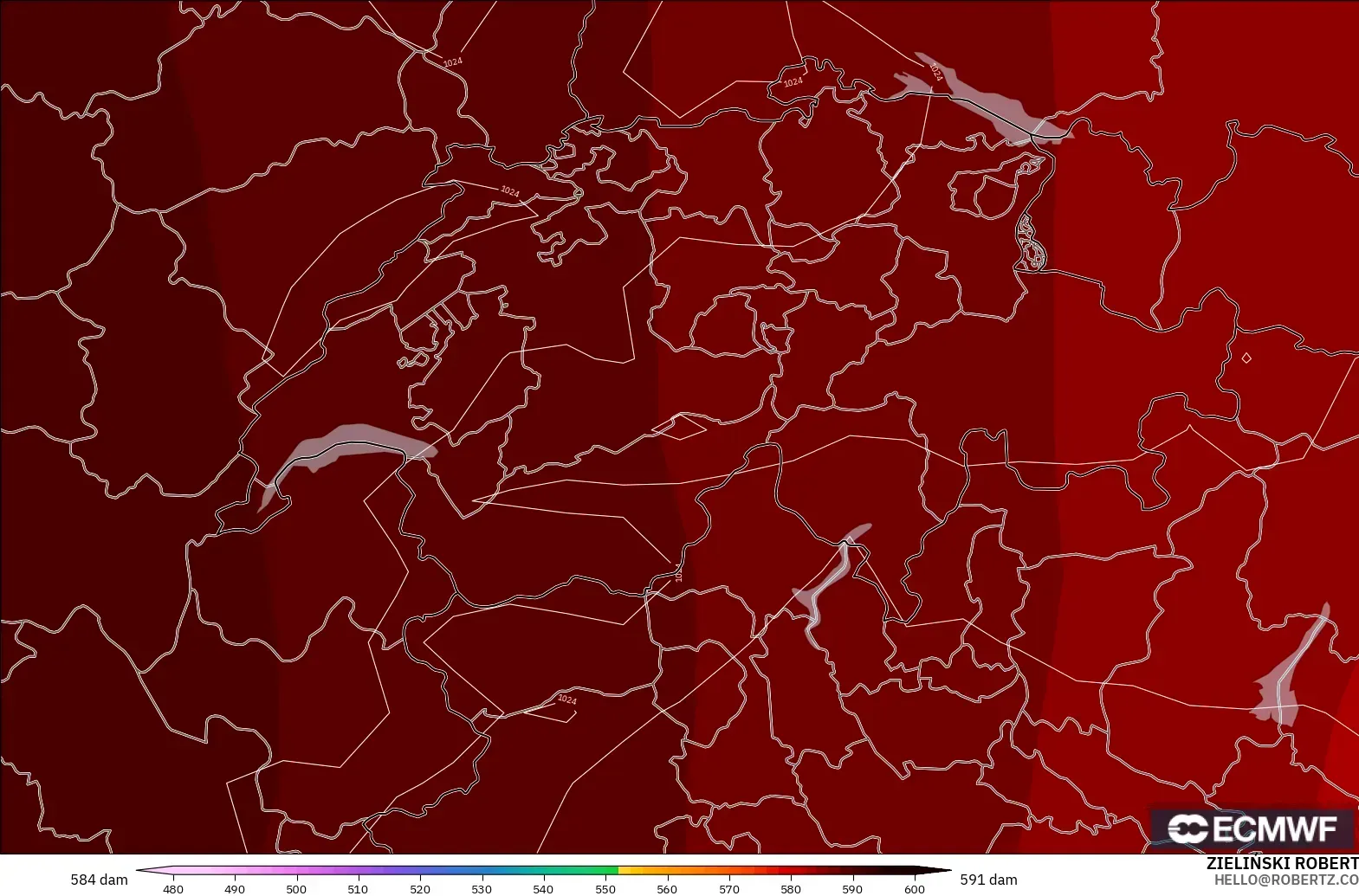 ECMWF IFS 0.25° model - İsviçre, 500 hPa’da jeopotansiyel yükseklik