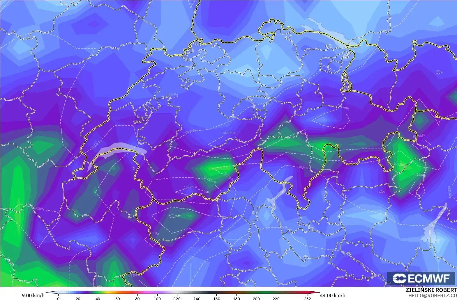 ECMWF IFS 0.25° model - İsviçre, Rüzgâr Esintileri