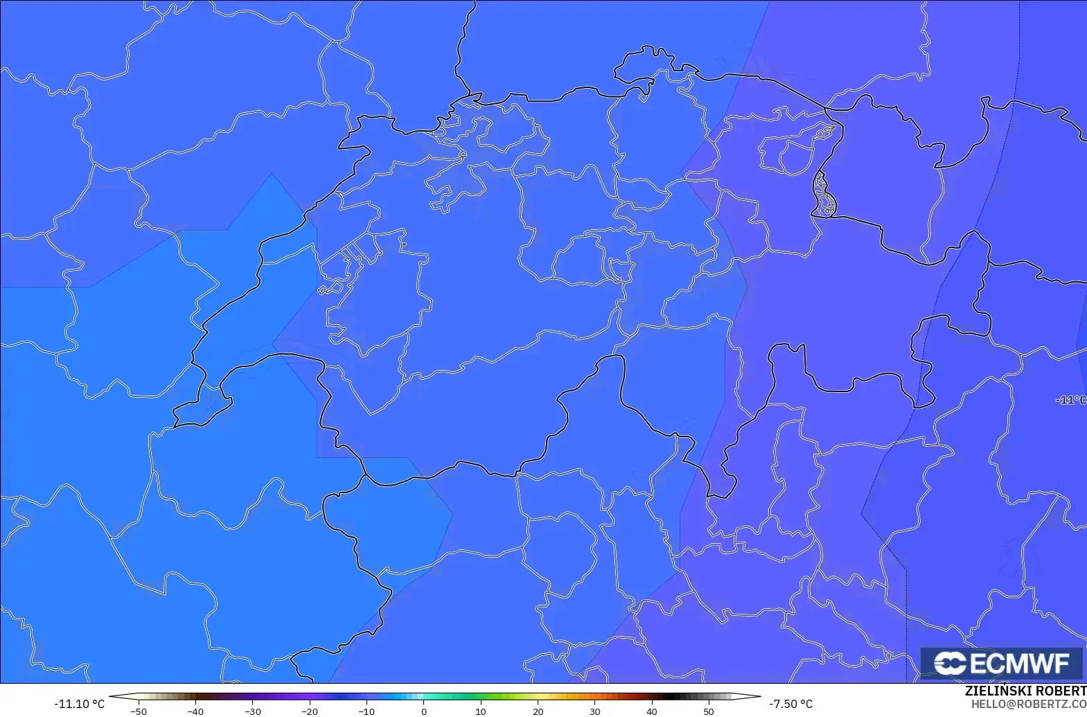 ECMWF IFS 0.25° model - İsviçre, 500 hPa Sıcaklık