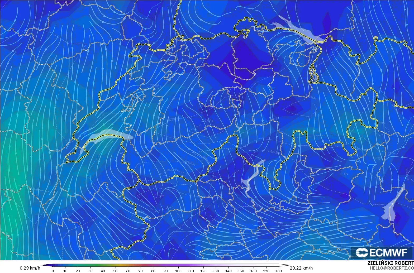 ECMWF IFS 0.25° model - İsviçre, 10 m Rüzgâr