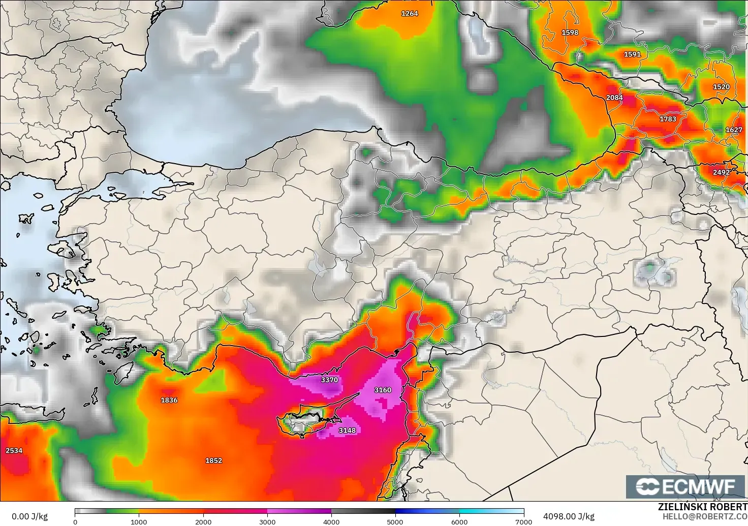 ECMWF IFS 0.25° model - Türkiye, CAPE