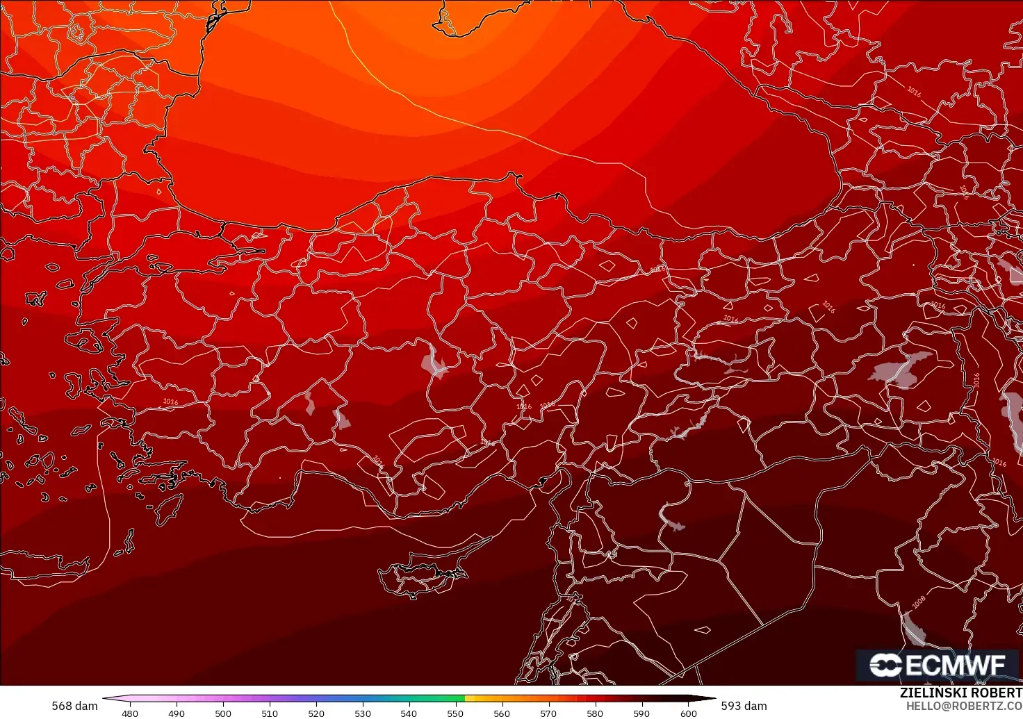 ECMWF IFS 0.25° model - Türkiye, 500 hPa’da jeopotansiyel yükseklik