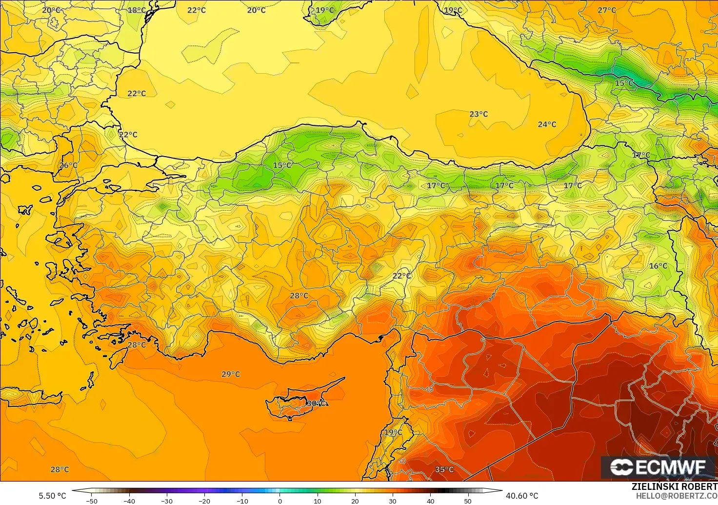 ECMWF IFS 0.25° model - Türkiye, 2 m Sıcaklık
