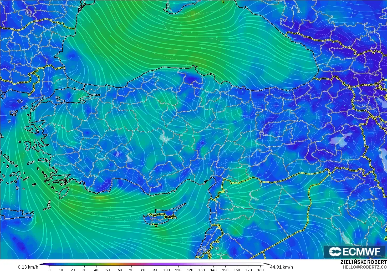 ECMWF IFS 0.25° model - Türkiye, 10 m Rüzgâr