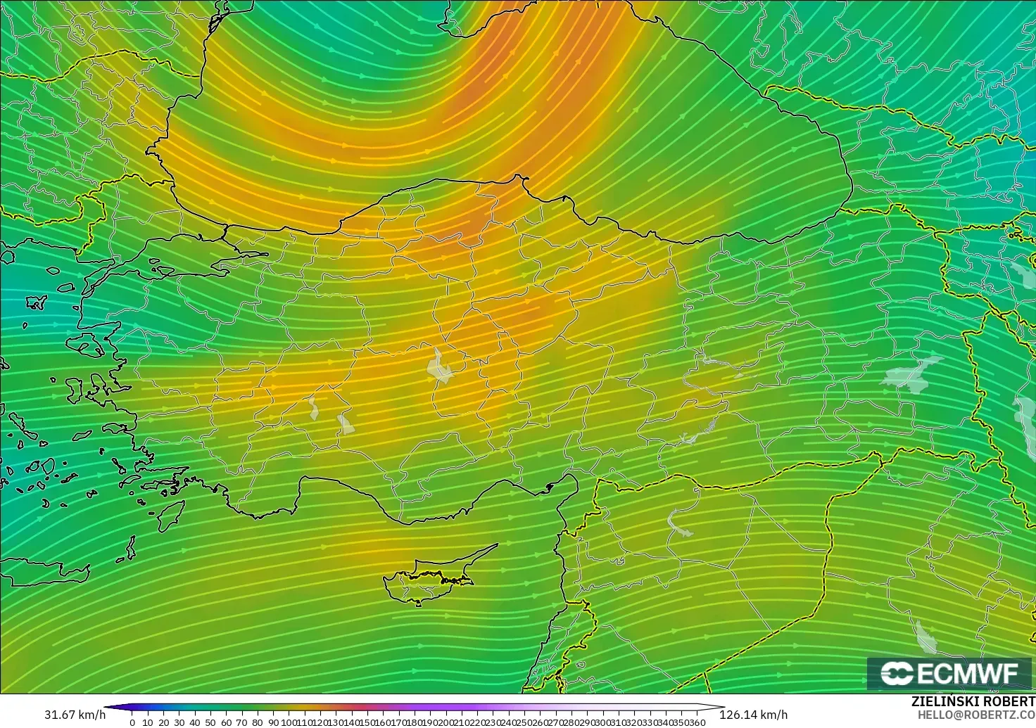 ECMWF IFS 0.25° model - Türkiye, 300 hPa Rüzgârı (jet)