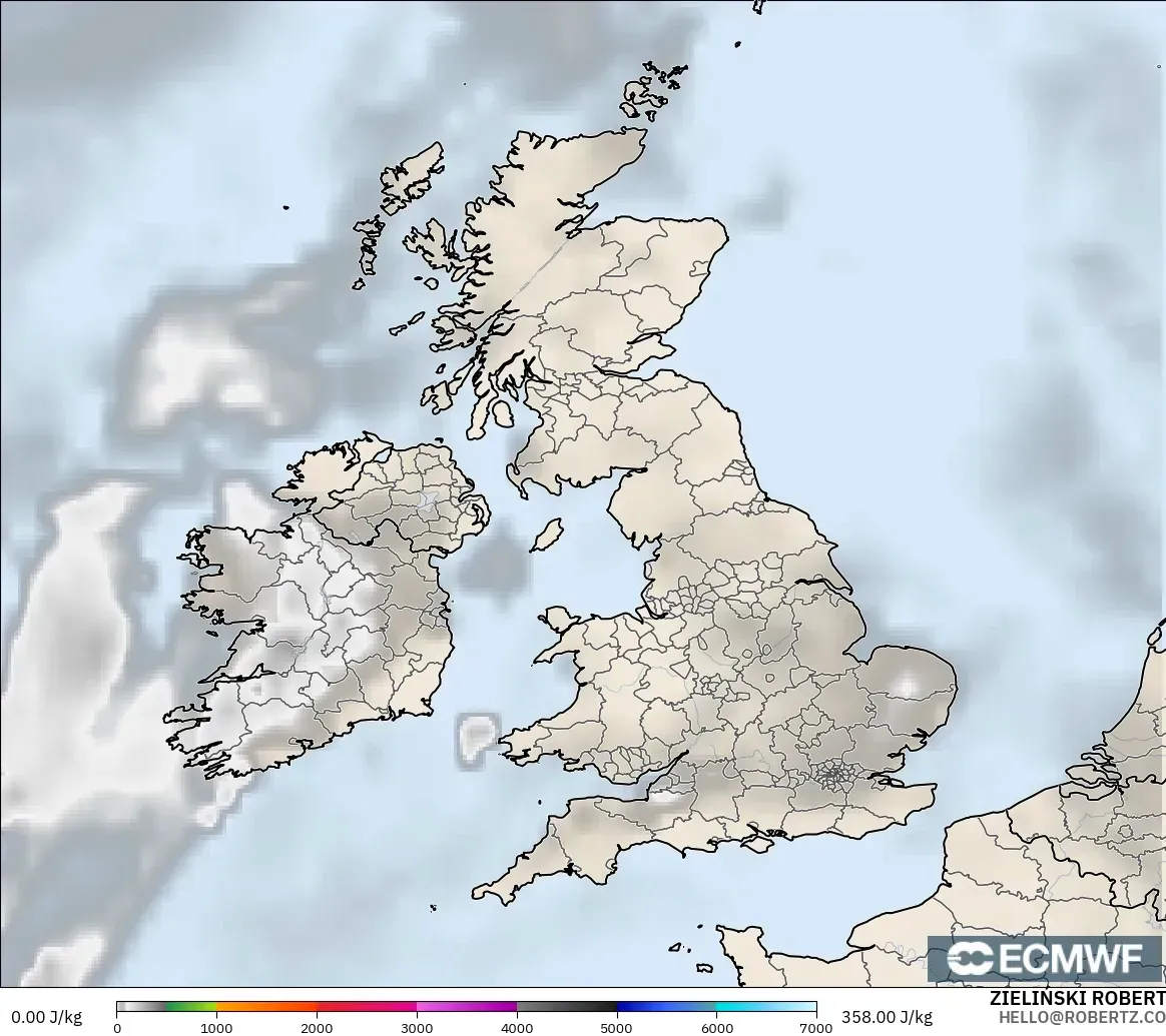 ECMWF IFS 0.25° model - Birleşik Krallık, CAPE