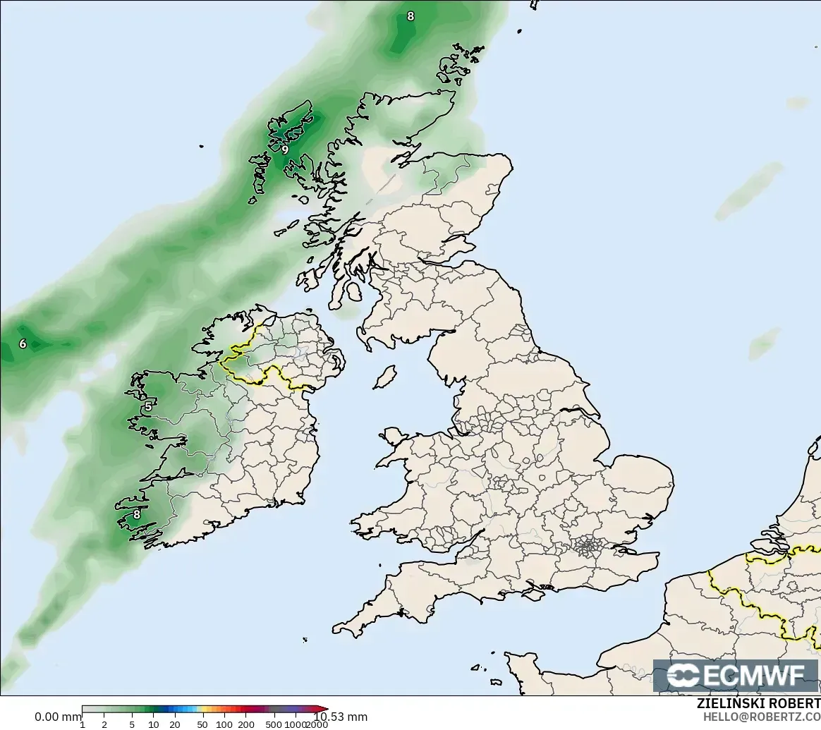 ECMWF IFS 0.25° model - Birleşik Krallık, Yağış Birikimi