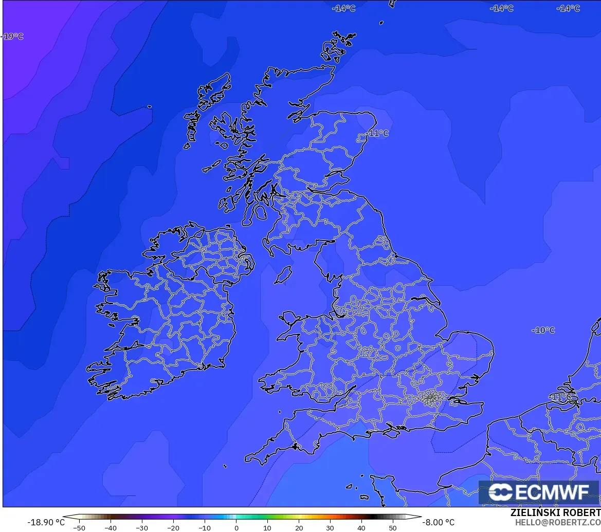 ECMWF IFS 0.25° model - Birleşik Krallık, 500 hPa Sıcaklık