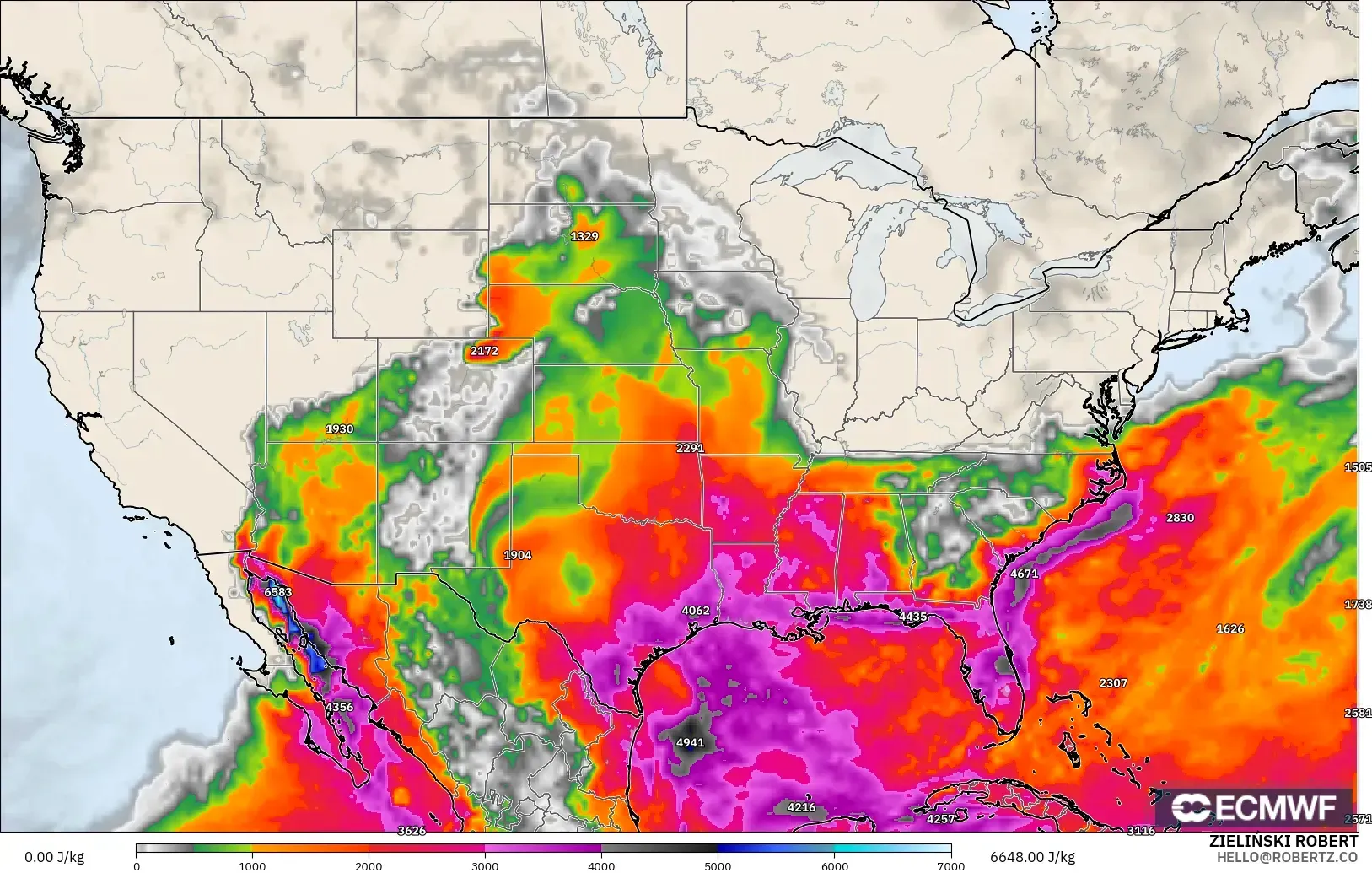 ECMWF IFS 0.25° model - Amerika Birleşik Devletleri, CAPE