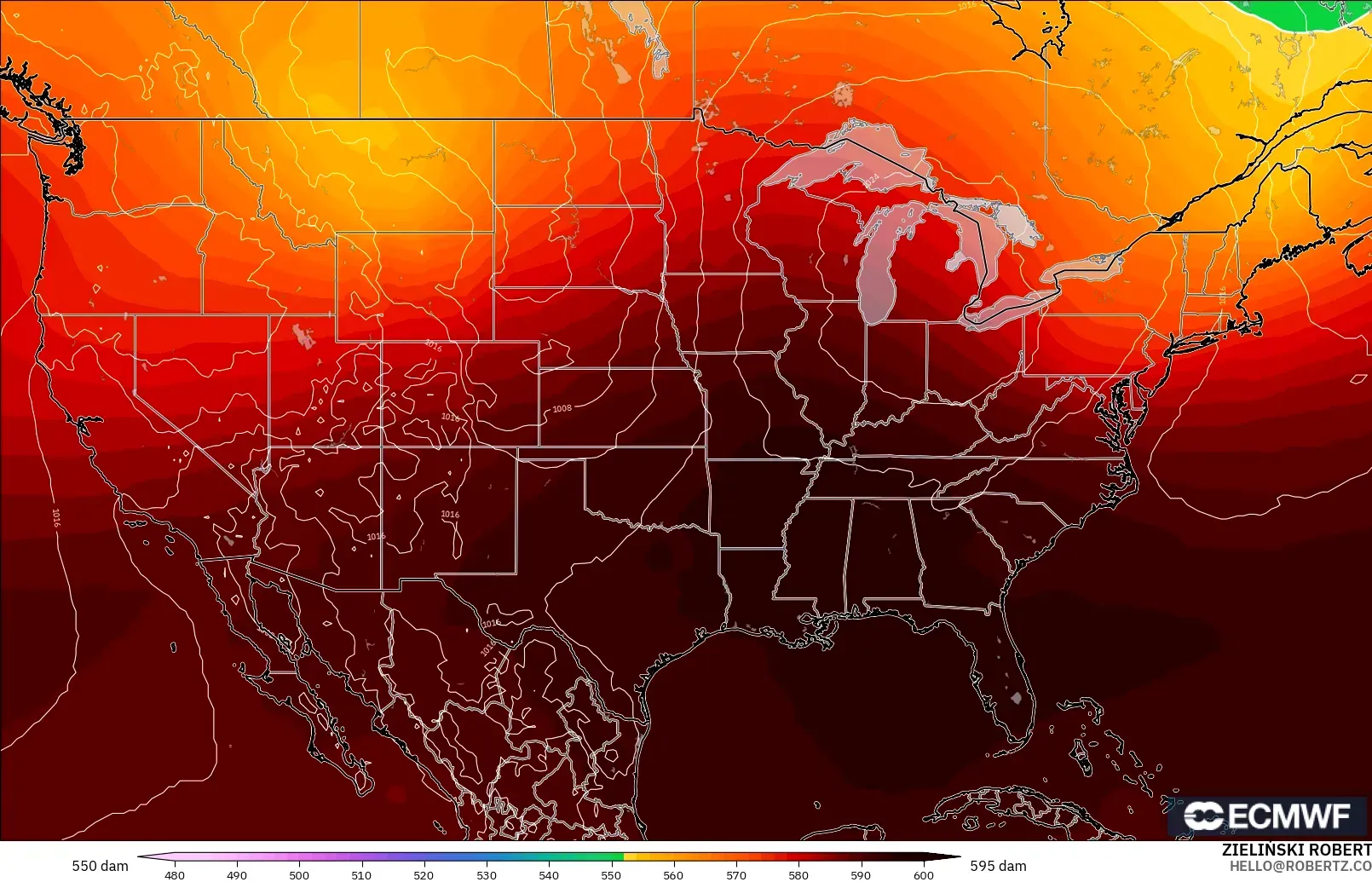ECMWF IFS 0.25° model - Amerika Birleşik Devletleri, 500 hPa’da jeopotansiyel yükseklik