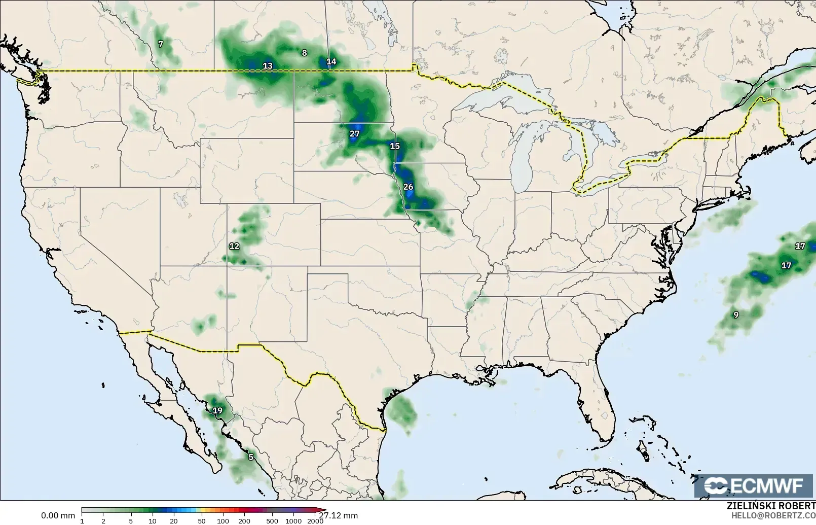 ECMWF IFS 0.25° model - Amerika Birleşik Devletleri, Yağış Birikimi