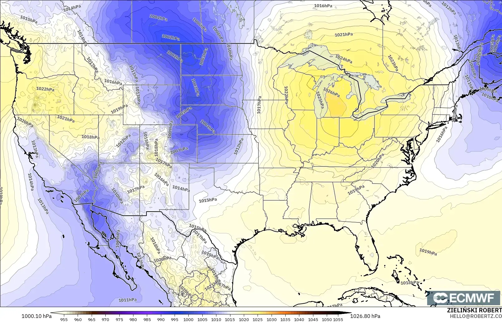 ECMWF IFS 0.25° model - Amerika Birleşik Devletleri, Basınç