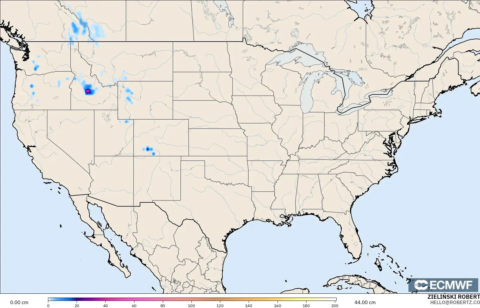 ECMWF IFS 0.25° model - Amerika Birleşik Devletleri, Kar Kalınlığı