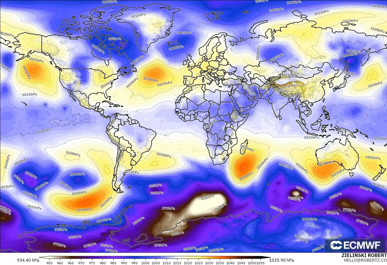 ECMWF IFS 0.25° model - Dünya, Basınç