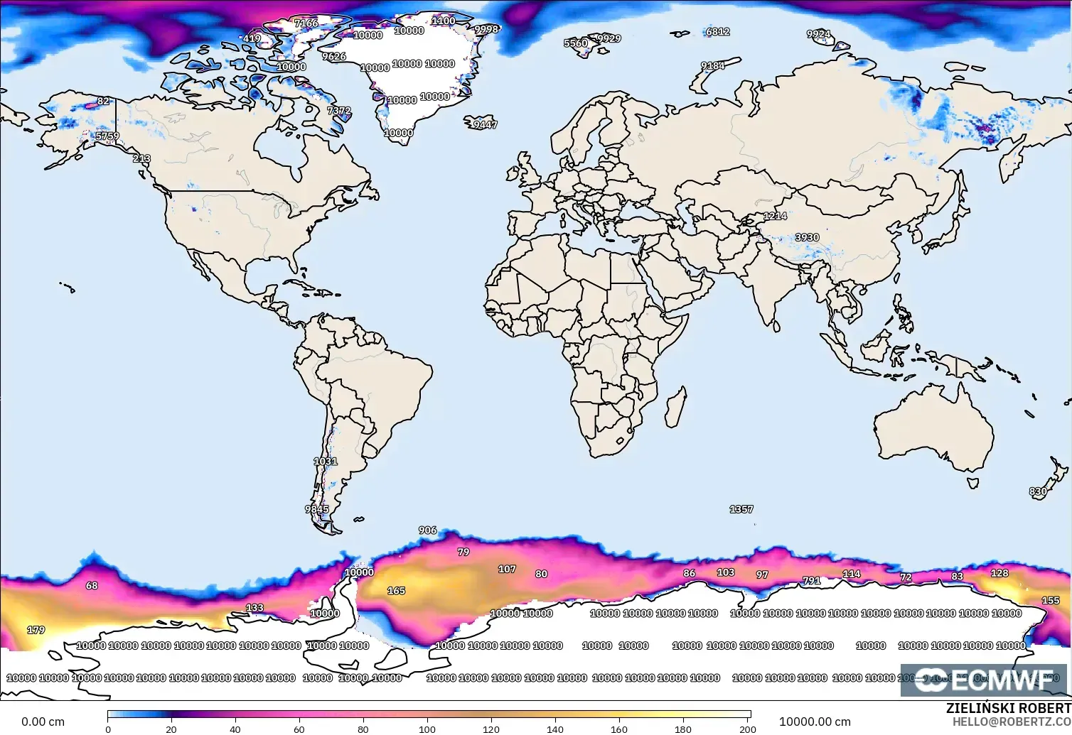 ECMWF IFS 0.25° model - Dünya, Kar Kalınlığı