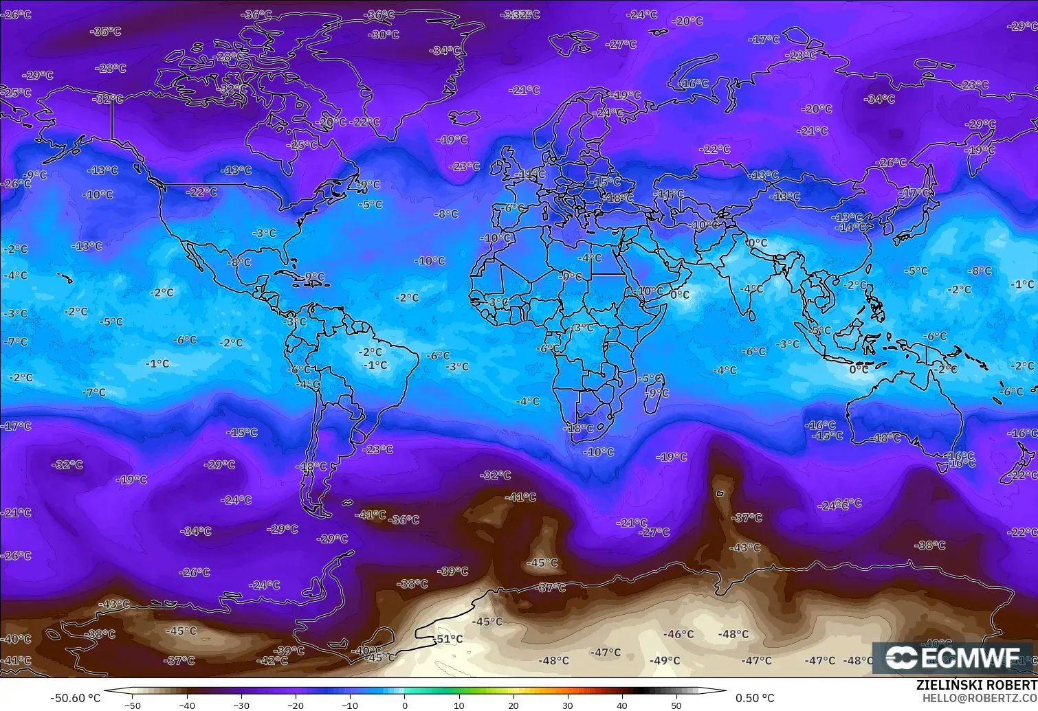 ECMWF IFS 0.25° model - Dünya, 500 hPa Sıcaklık