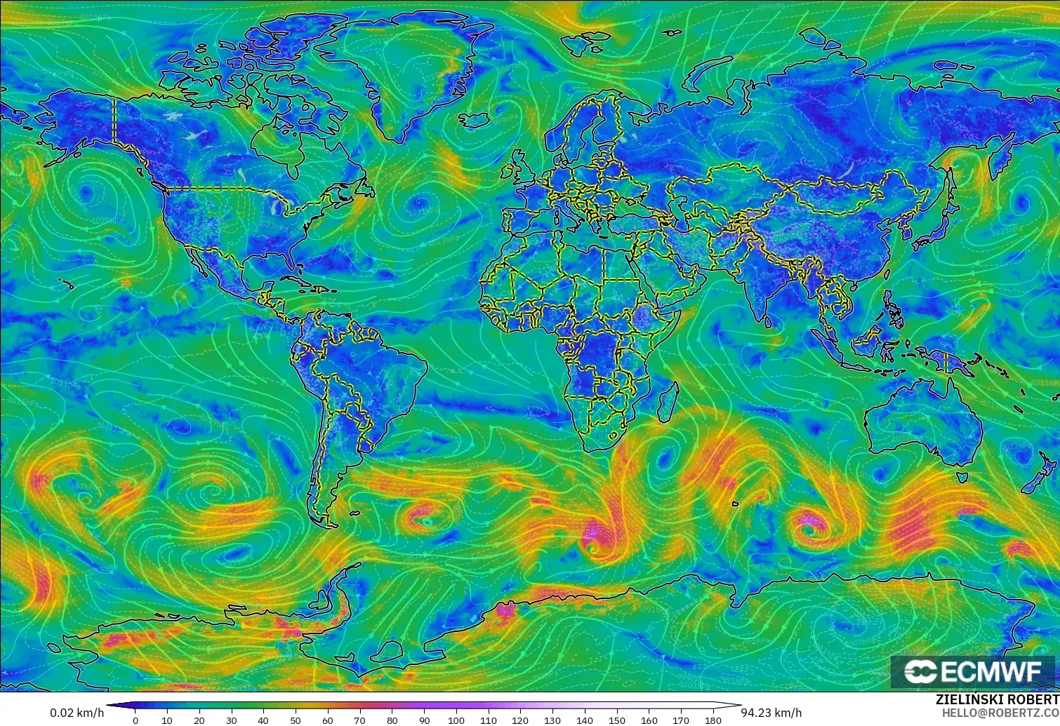 ECMWF IFS 0.25° model - Dünya, 10 m Rüzgâr