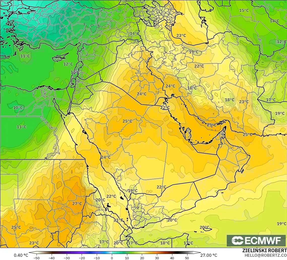 ECMWF IFS 0.25° model - Orta Doğu, 850 hPa Sıcaklık