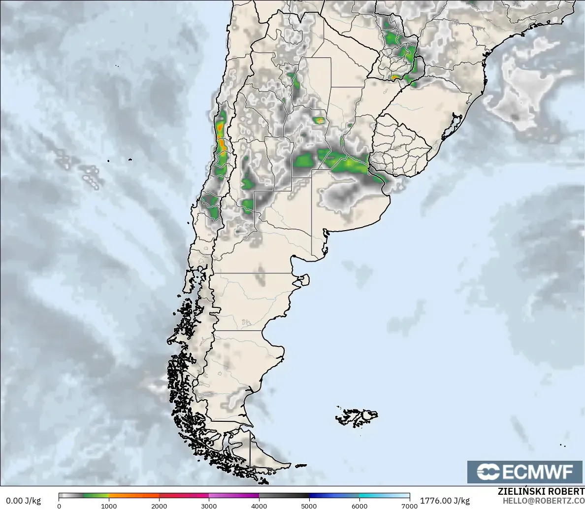 ECMWF IFS 0.25° model - Arjantin, CAPE