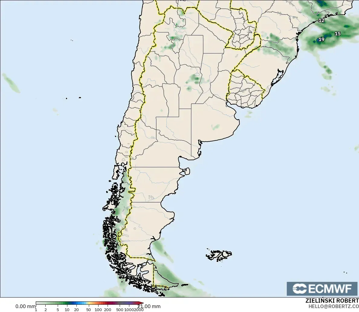 ECMWF IFS 0.25° model - Arjantin, Yağış Birikimi