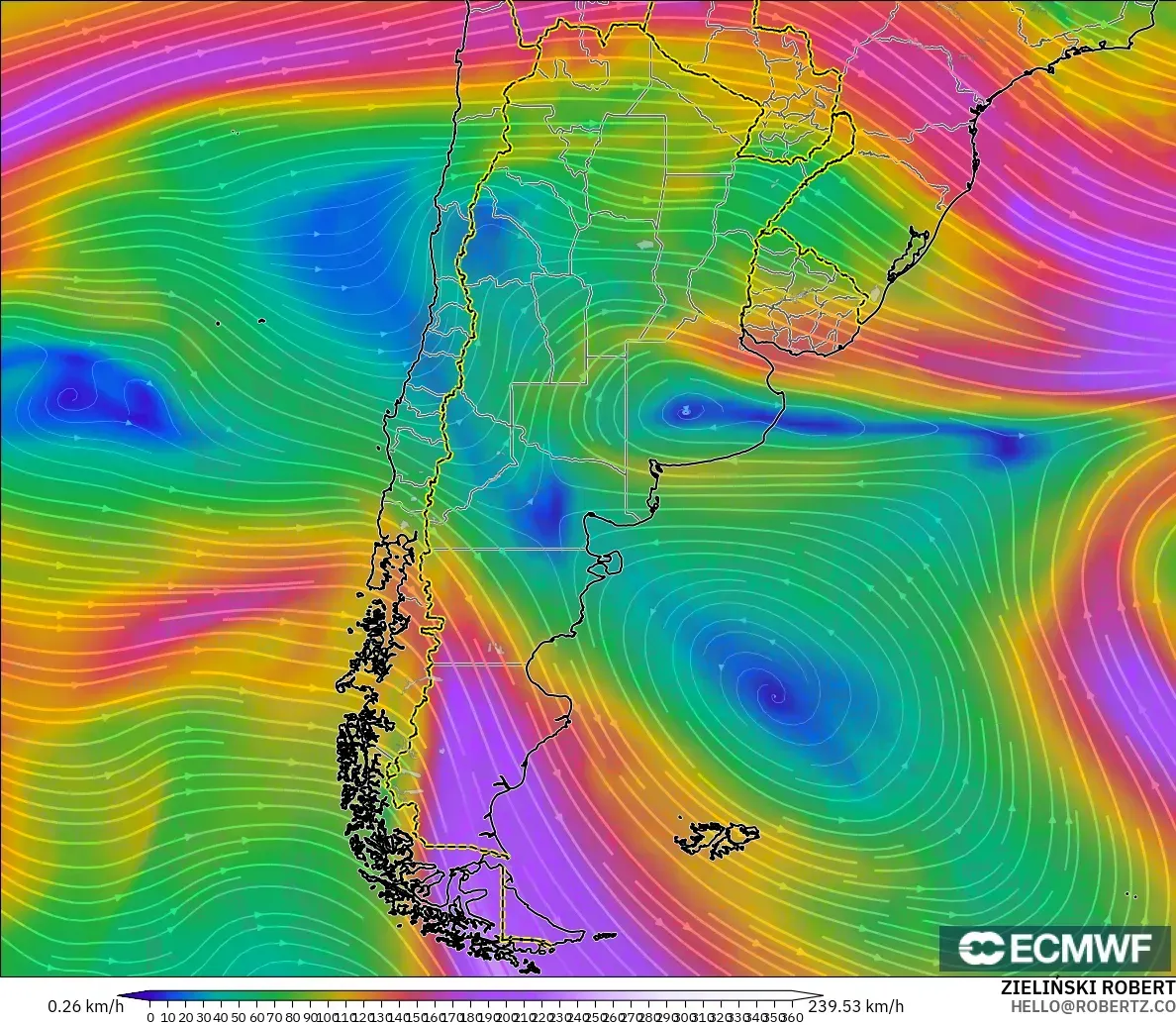 ECMWF IFS 0.25° model - Arjantin, 300 hPa Rüzgârı (jet)