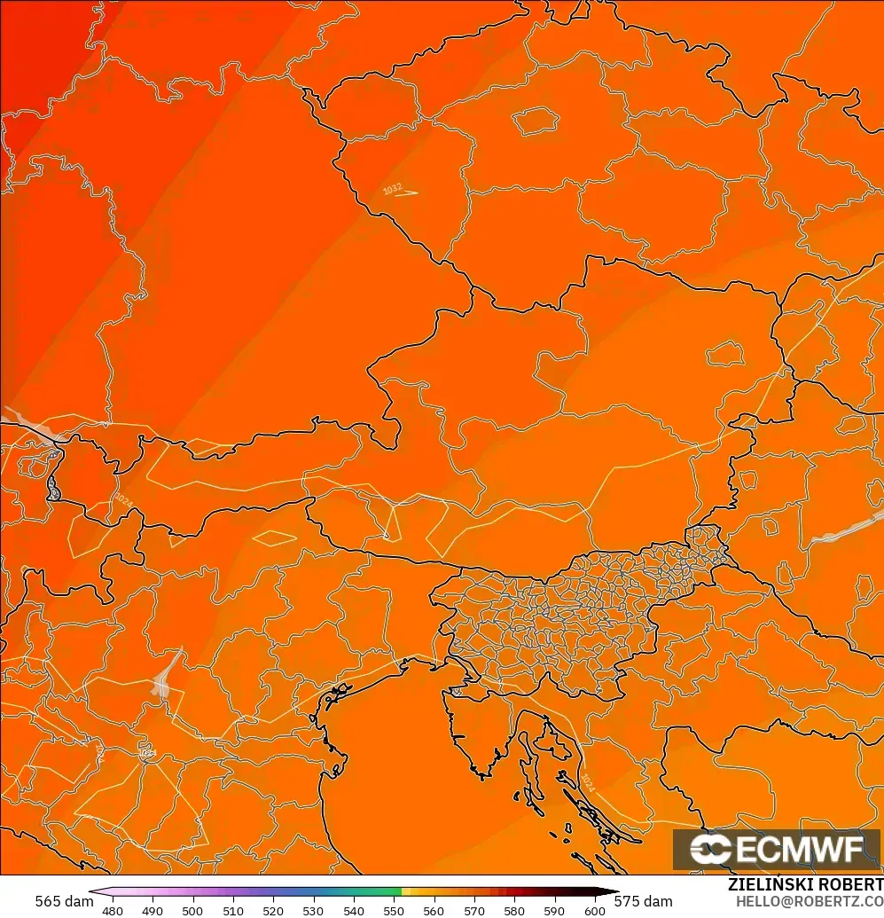 ECMWF IFS 0.25° model - Avusturya, 500 hPa’da jeopotansiyel yükseklik