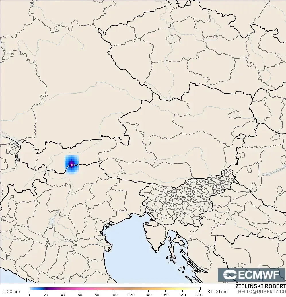 ECMWF IFS 0.25° model - Avusturya, Kar Kalınlığı