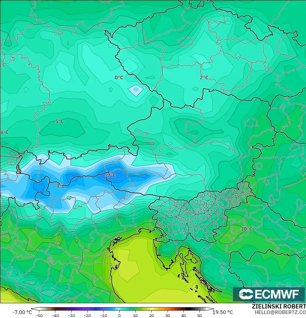 ECMWF IFS 0.25° model - Avusturya, 2 m Sıcaklık