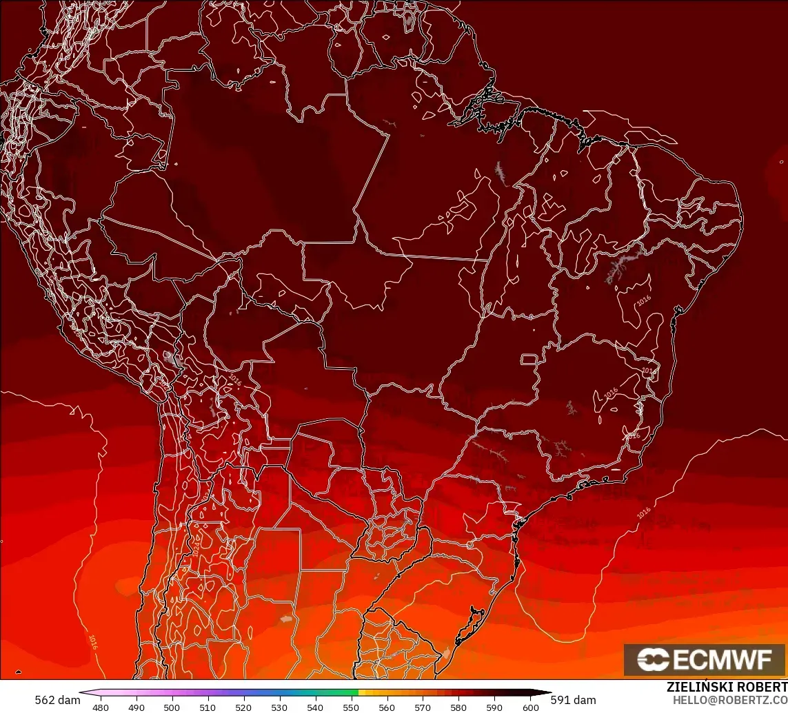 ECMWF IFS 0.25° model - Brezilya, 500 hPa’da jeopotansiyel yükseklik